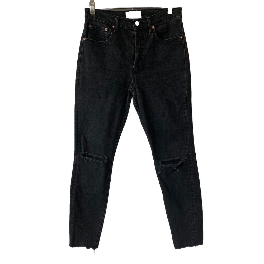 We The Free Skinny Jeans Womens 28 High Rise Black Distressed Stretch Raw Hem